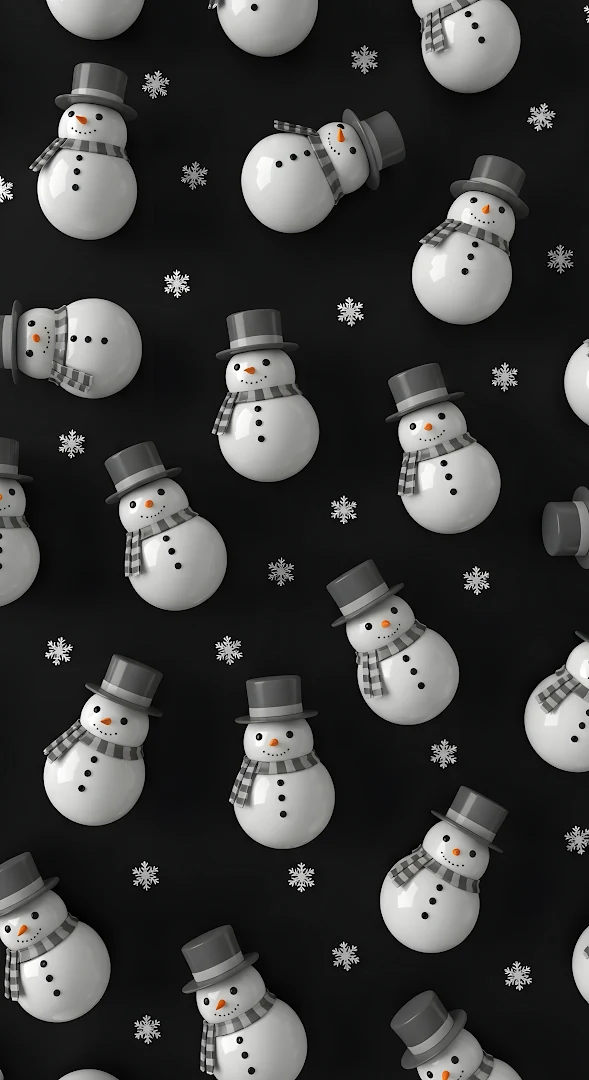 Minimalist 3D Snowman Pattern Black White Contrast