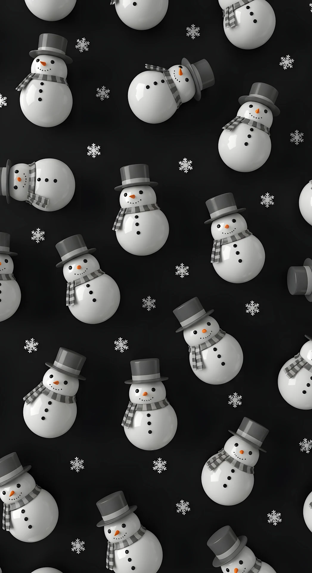 Minimalist 3D Snowman Pattern Black White Contrast - Free 4K mobile Wallpaper
