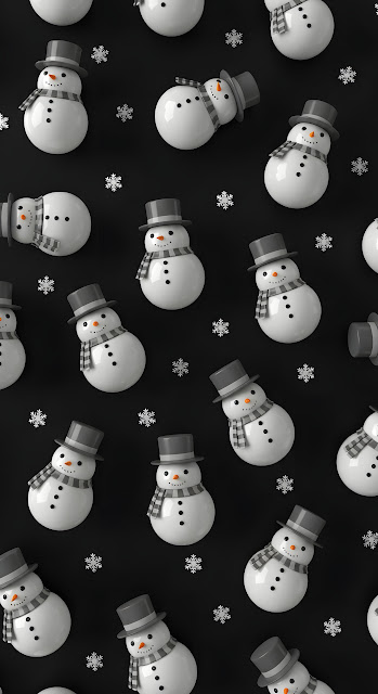 Minimalist 3D Snowman Pattern Black White Contrast - Free mobile Wallpaper