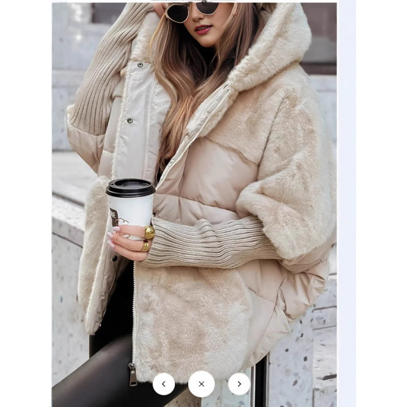Women's puffer jacket, loosely fitted, with contrast details