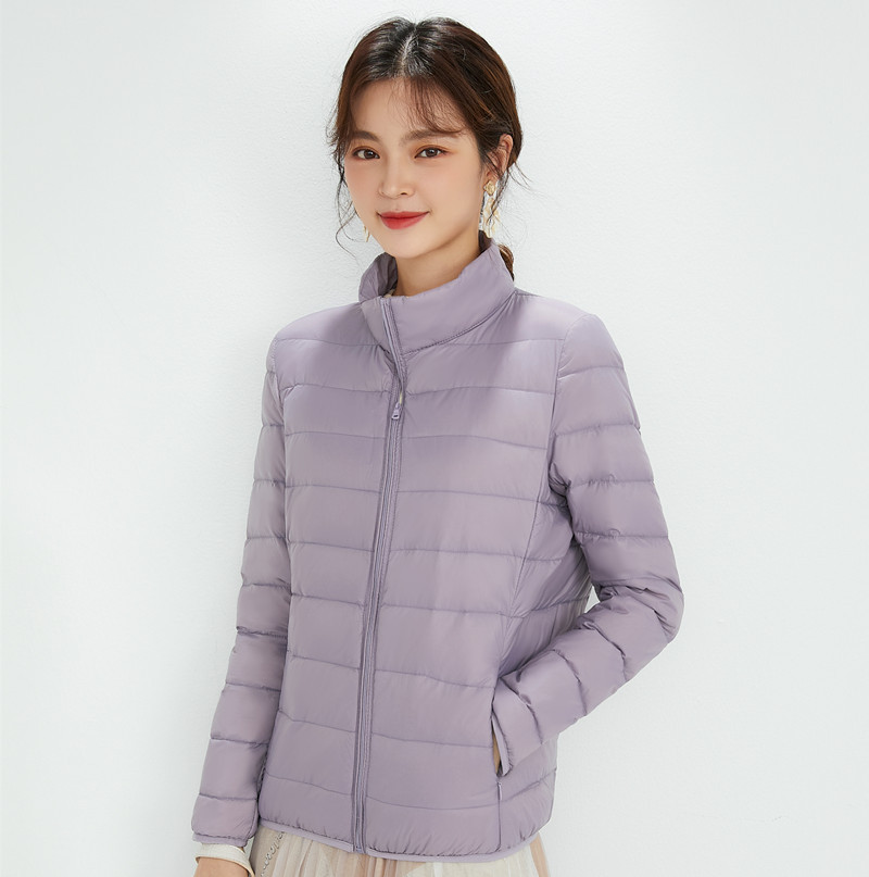 Lightweight women's down jacket with stand-up collar