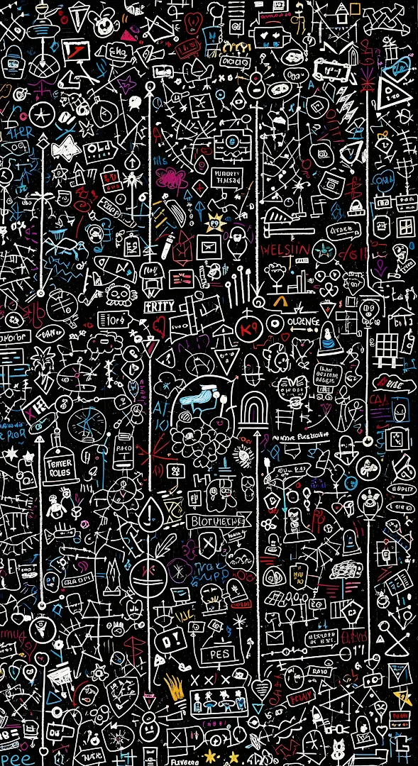 Chaotic Doodle Art Pattern Black Background Graffiti Style