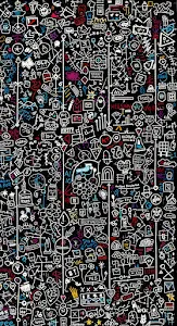 Chaotic Doodle Art Pattern Black Background Graffiti Style