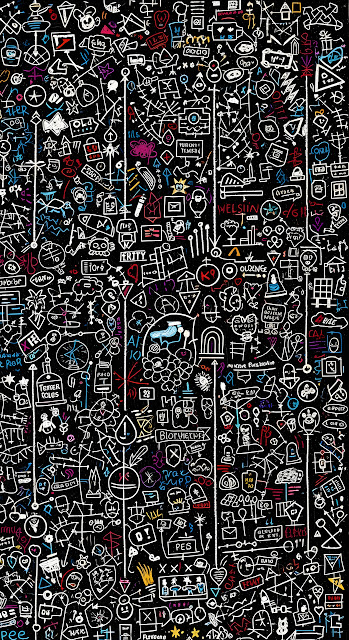 Chaotic Doodle Art Pattern Black Background Graffiti Style - Free mobile Wallpaper