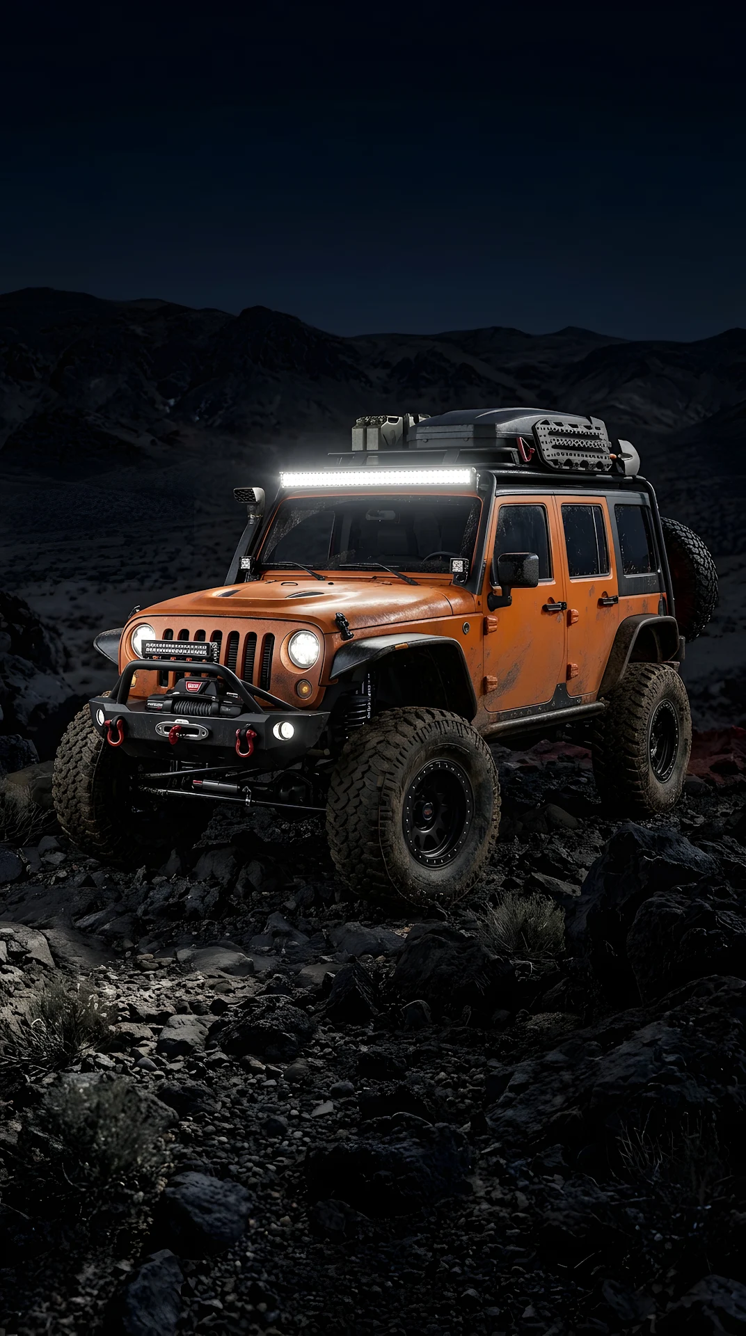 Rugged Orange Off-Road Vehicle in Desert Terrain at Night - Free 4K mobile Wallpaper