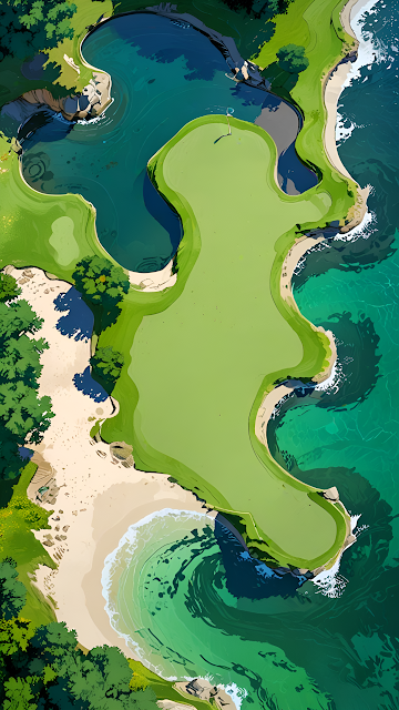 Aerial View Coastal Golf Green Turquoise Ocean Resort - Free mobile Wallpaper