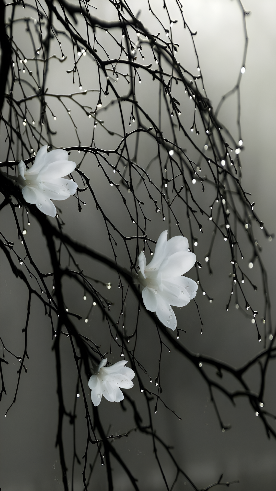 White Magnolia Blossoms on Rain-Drenched Branches - Free 4K mobile Wallpaper