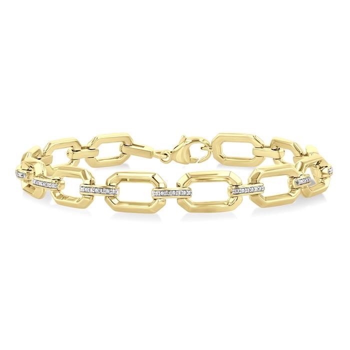 Gold Vermeil Bold Rectangular Shape Link Diamond Fashion Bracelet 85438DHSSSLTB-GV