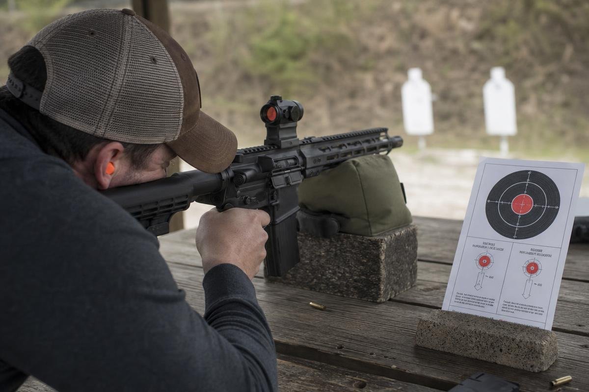 Rifle red dot zero procedure with windage and elevation adjustments