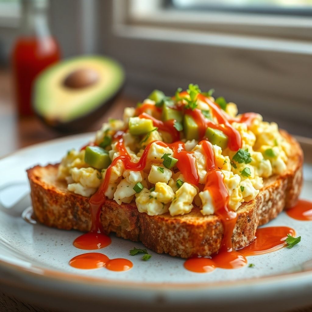 Crispy Egg Salad Toast with Avocado and Sriracha – Easy Weeknight Lunch finished