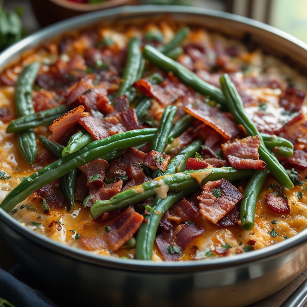 Bacon Loaded Green Bean Casserole - Easy, Comforting Family Favorite