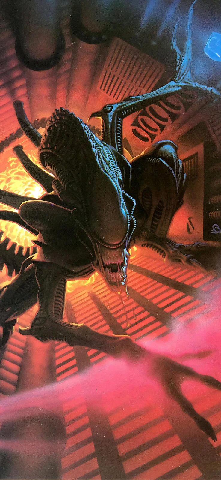 Xenomorph Threat In Red Light - Sci-Fi Illustration 2K iPhone Wallpaper (1783x3863)