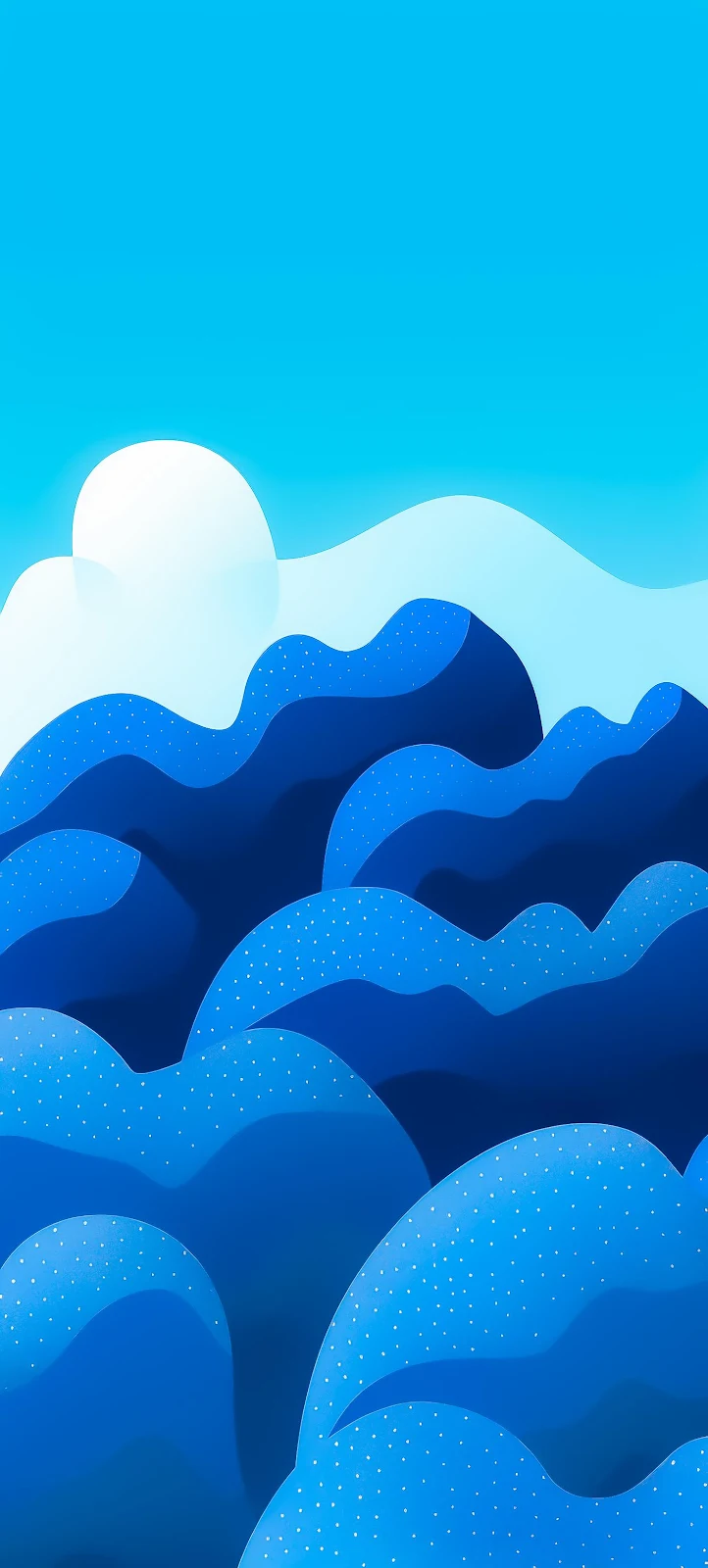 Abstract Art, Blue Landscape, Ocean Waves Illustration, Minimalist Design Full HD iPhone Wallpaper Background (1407x3120)