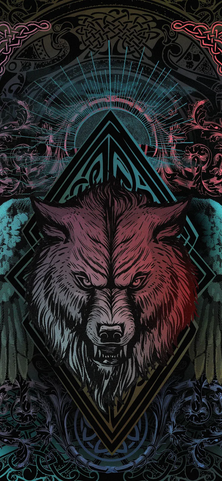 Mystical Celtic Wolf Head Design - Digital Illustration Art 4K iPhone Wallpaper (2160x4680)