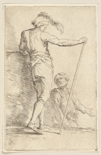 Two Soldiers One Seen from Behind and Holding a Cane in His Right hand 1656   16