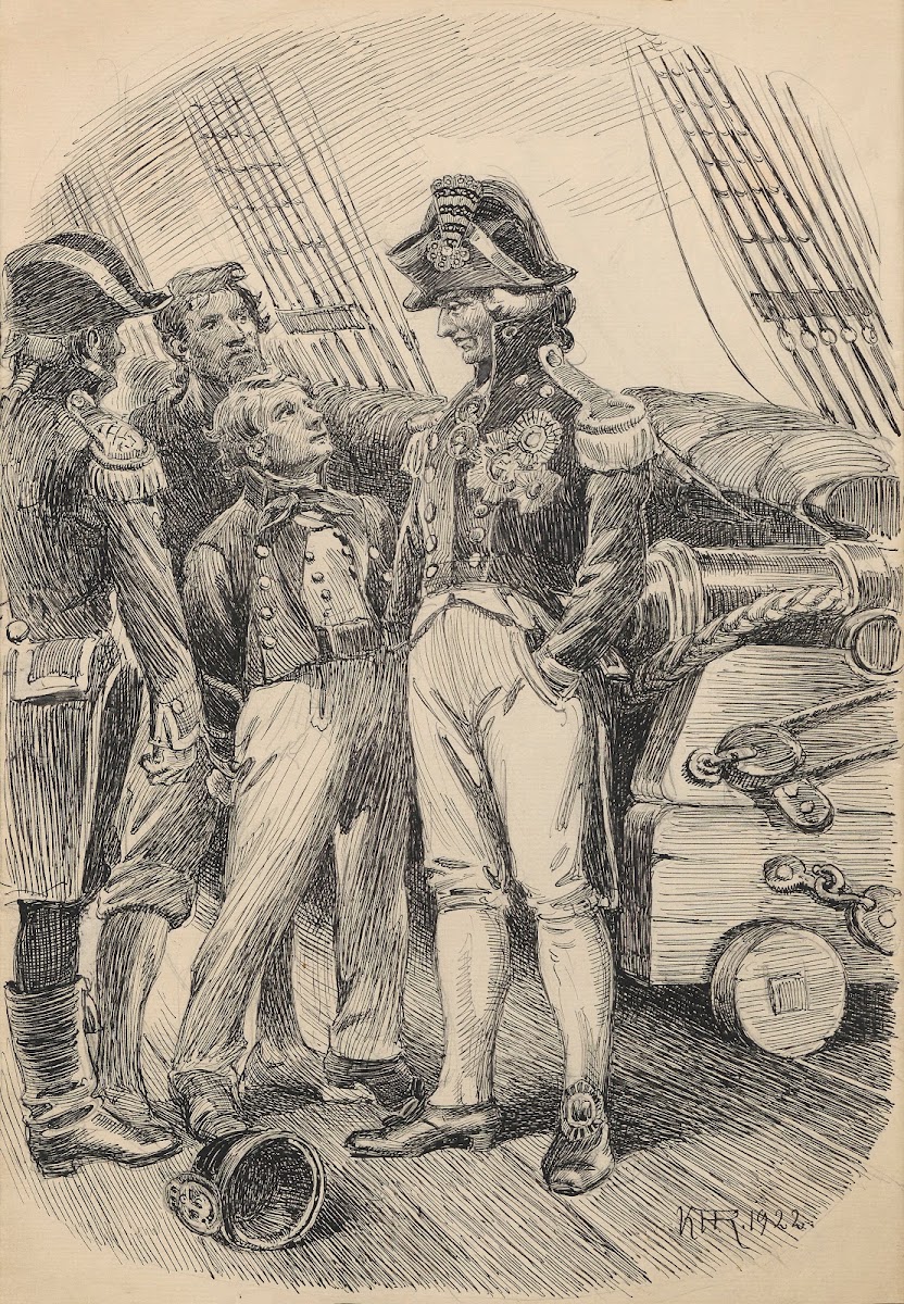 General aboard a ship A cannon can be seen in the background 1922
