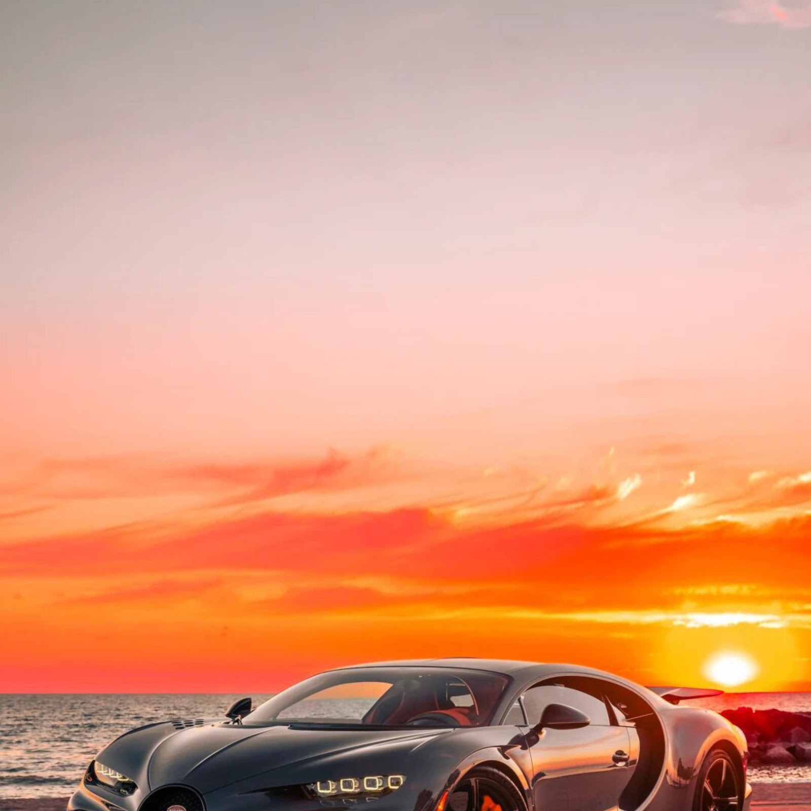 Download Bugatti, Hypercar, Luxury Car, Sunset 4K iPhone