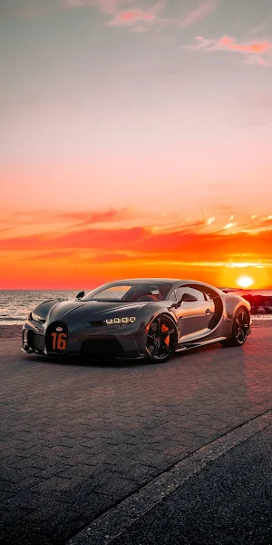 Bugatti, Hypercar, Luxury Car, Sunset 4K iPhone Wallpaper Background