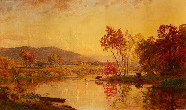 An Autumn Landscape with Cattle Watering at a River 1881