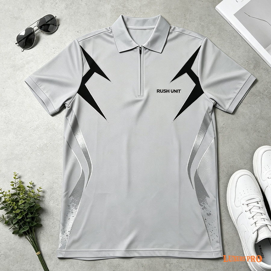 AOP Generic Zip‑Up Short‑Sleeve Polo‑180G Bird's‑Eye Fabric