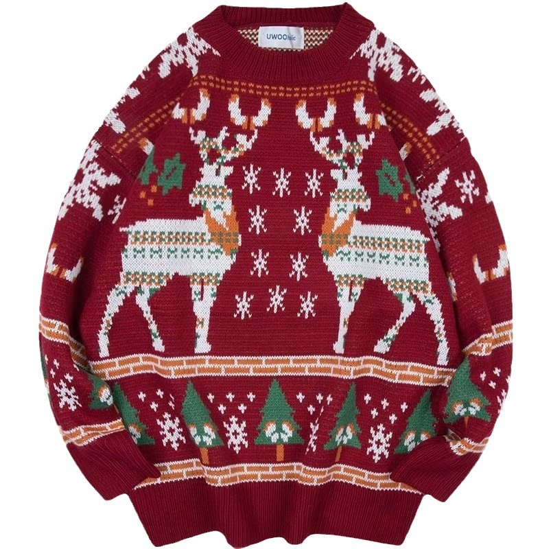 Women's knitted sweater with reindeer embroidery