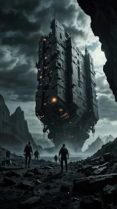 Massive Spaceship Hovering Over Desolate Landscape