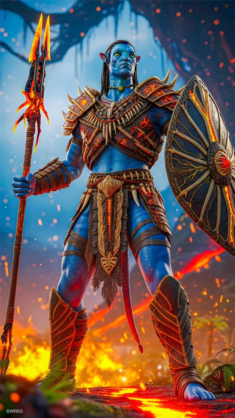 Avatar Na’vi Warrior with Flaming Spear and Shield