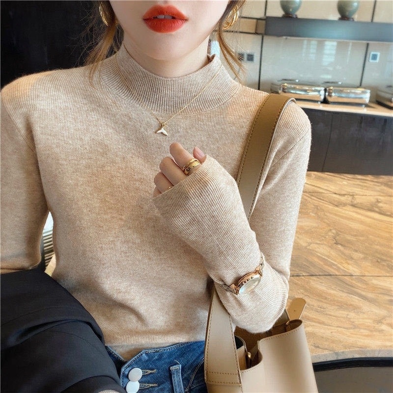 Versatile women's knit sweater with stand-up collar