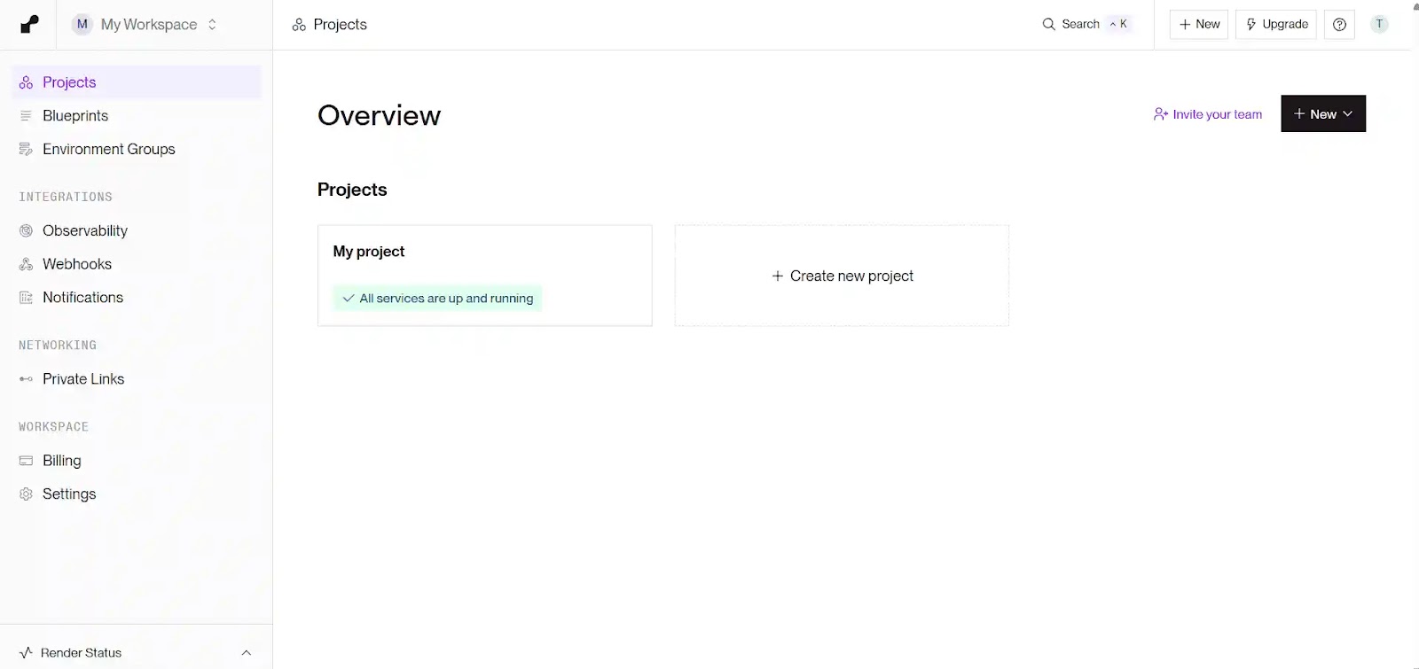 Render Hosting Dashboard Screenshot