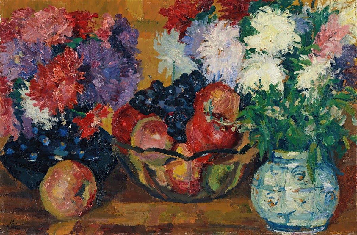 Stillleben Mit Astern Äpfeln Und Trauben 1927