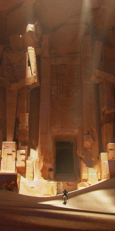 Ancient Tomb, Egyptian Architecture, Desert Landscape, Fantasy Art 4K Phone Wallpaper