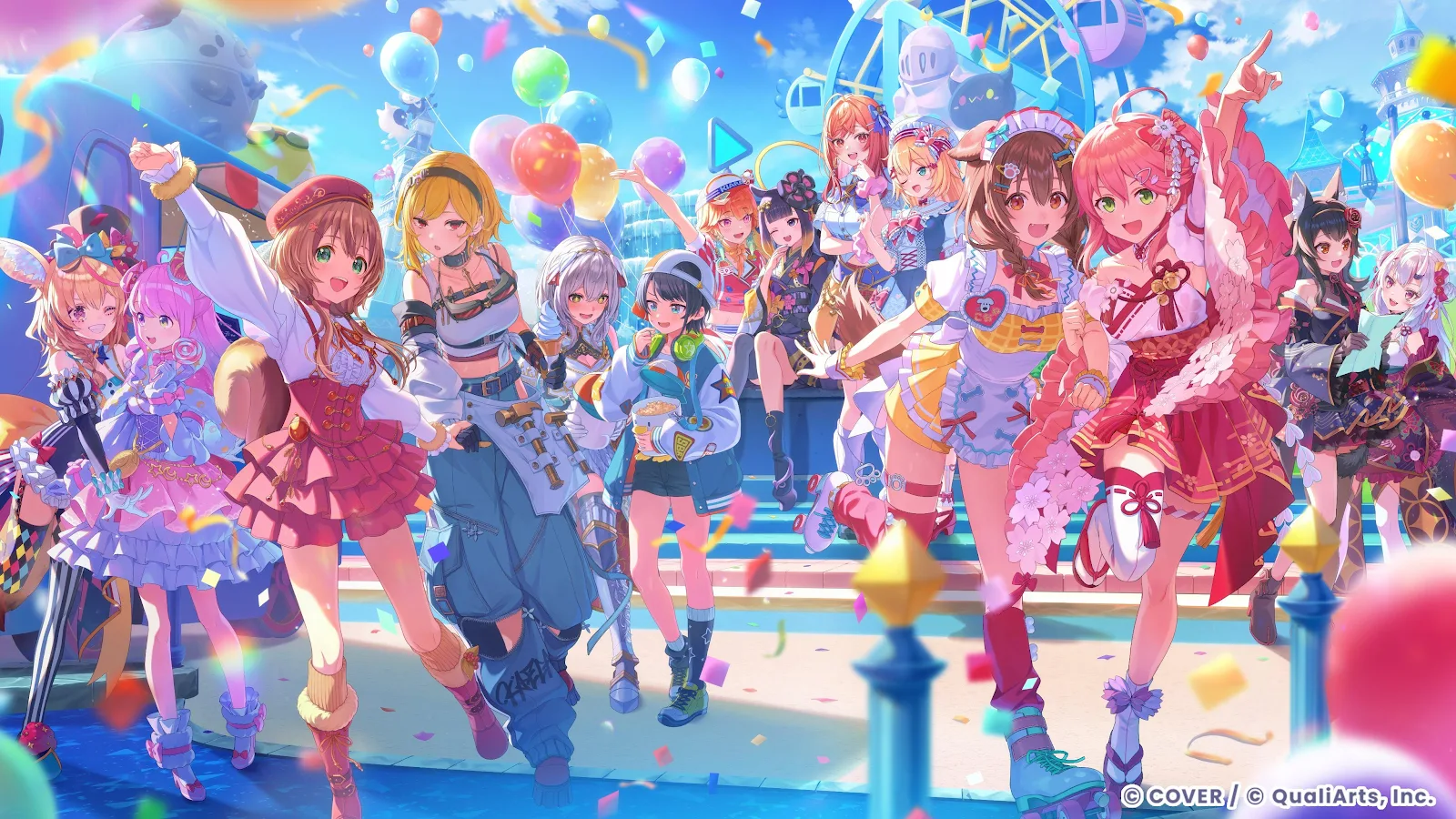 Hololive VTubers At Amusement Park - Anime Illustration 4K Wallpaper (4096x2304)