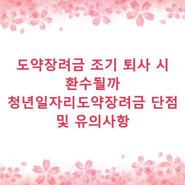 도약장려금 조기 퇴사 시 환수될까 청년일자리도약장려금 단점 및 유의사항