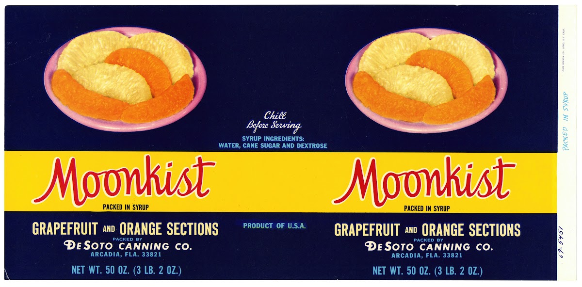 Label for Moonkist Grapefruit and Orange Sections 1930 1950