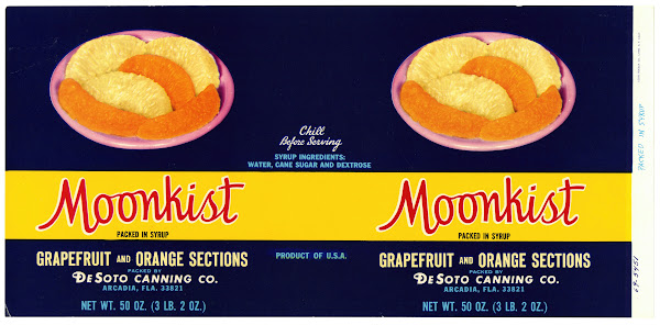 Label for Moonkist Grapefruit and Orange Sections 1930 1950