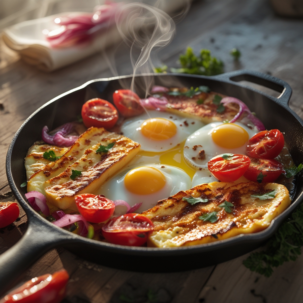Mediterranean Halloumi & Egg Protein Skillet with Pickled Onions