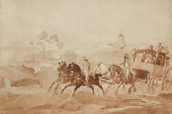 A coach travelling through the countryside