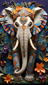 Intricate Mosaic Elephant Sculpture Floral Art