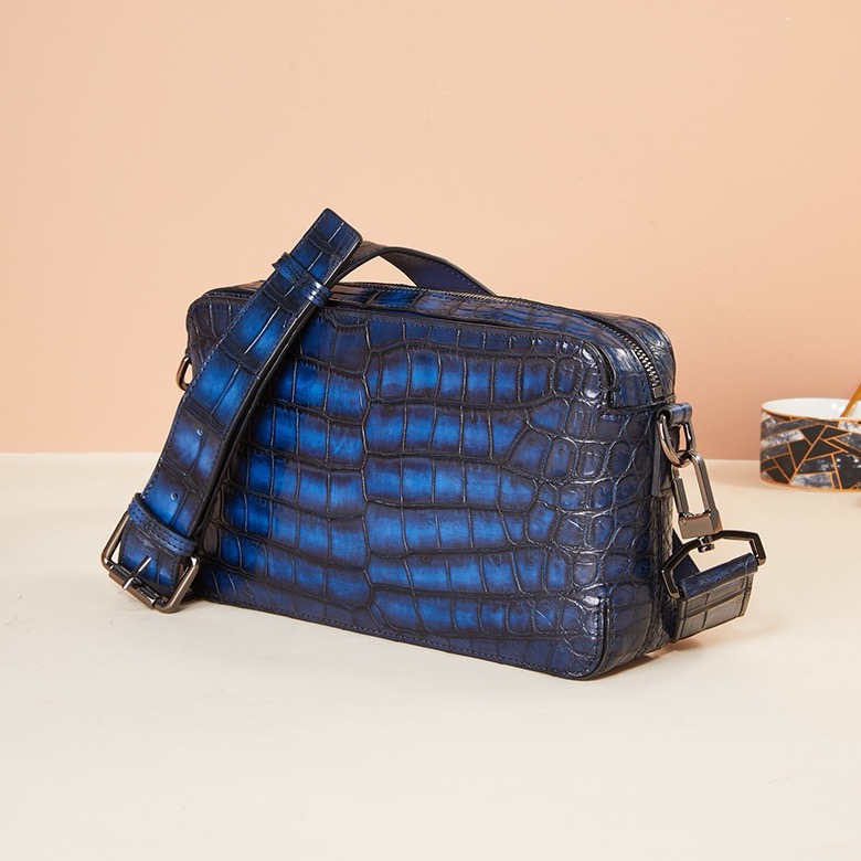 tobacco and crescent blue genuine alligator belly leather shoulder bags for men - detail 1.2