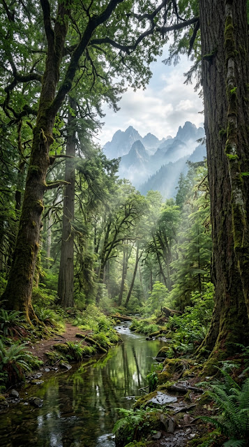 Realistic Magical Forest with Dappled Sunlight and Stream - Free mobile Wallpaper
