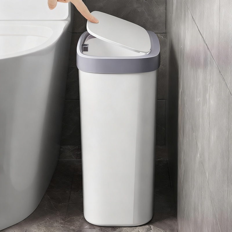 Slim plastic trash can for bathroom and kitchen