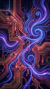 Abstract Neon Circuitry and Fluid Organic Lines Illustration