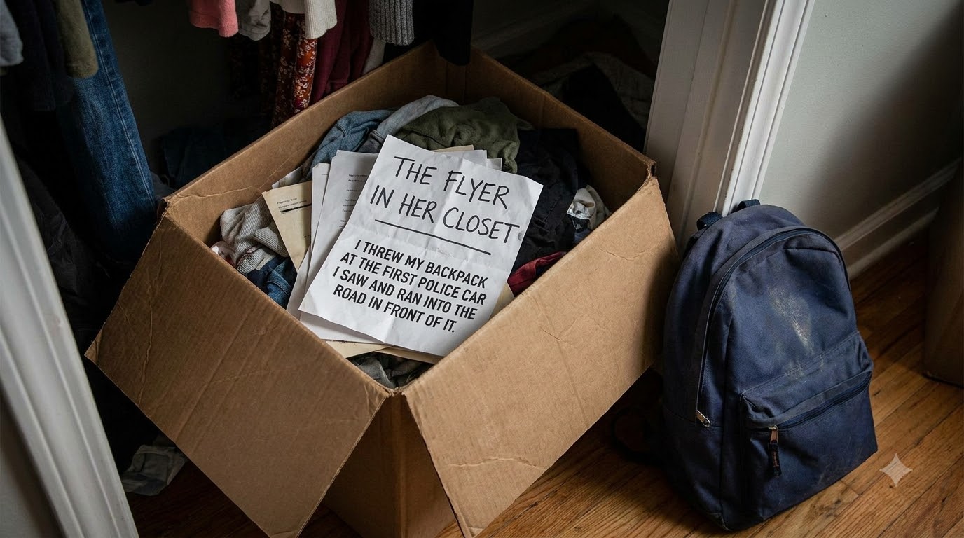 The Flyer In Her Closet "I Threw My Backpack At The First Police Car I Saw And Ran Into The Road In Front Of It