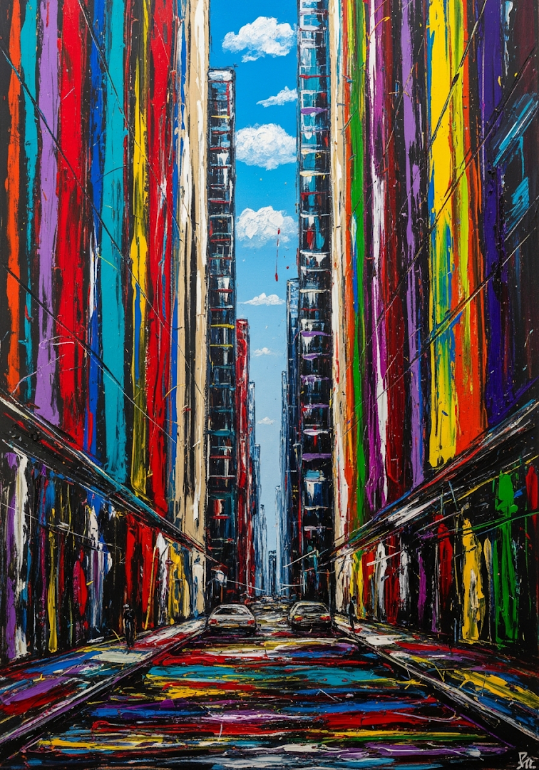 Abstract City Alley Vibrant Paint Splatter Graffiti Art