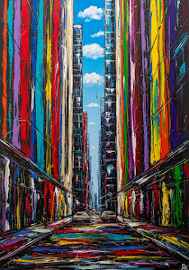 Abstract City Alley Vibrant Paint Splatter Graffiti Art