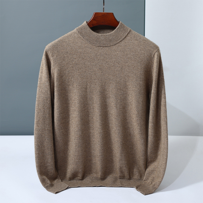 Men's Cashmere Sweater, Stand-Up Collar, Solid Color