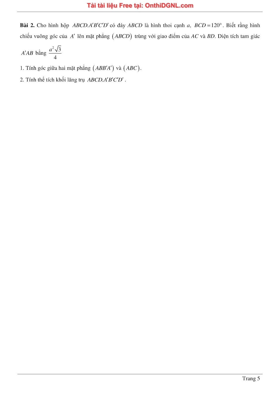 475 bài tập môn Toán - Ôn thi ĐGTD ĐH Bách Khoa Hà Nội Phần 1