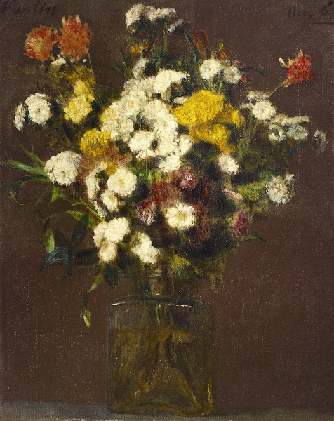 Reines marguerites et fleurs diverses dans un vase 1861