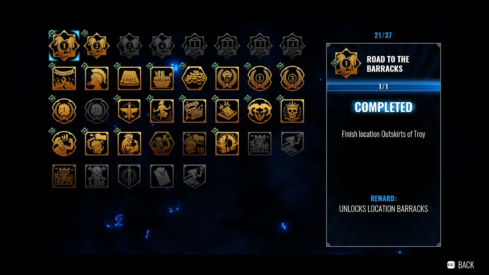 Screenshot of Achilles: Survivor gameplay showcasing strategic builds and Greek mythological characters battling enemies.