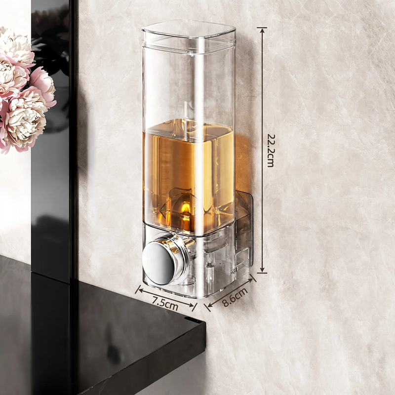 Hanging soap dispenser, transparent, no drilling